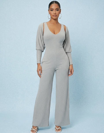 Deep V Neck Pockets Relaxed Jumpsuit