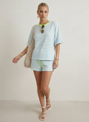 Striped Drawstring Waist Stylish Shorts Set