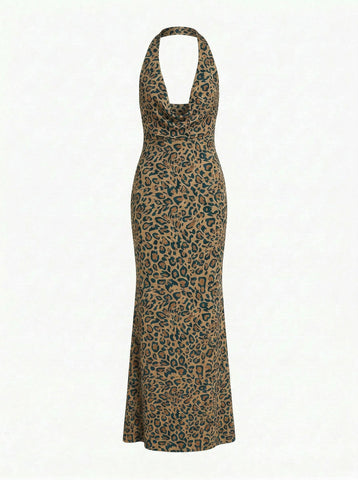 LILA Floral Print Cowl Neck Bodycon Midi Dress