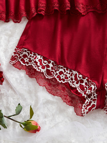 Floral Lace Trim Cami Pajama Set