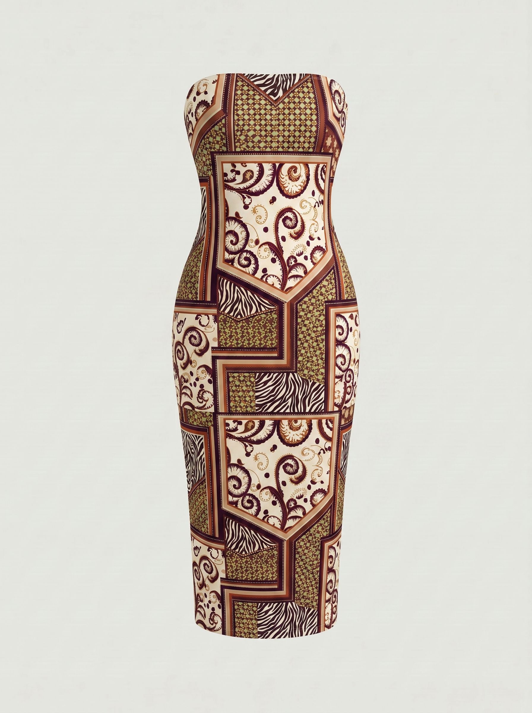 MAIA Floral Print Strapless Sheath Midi Dress