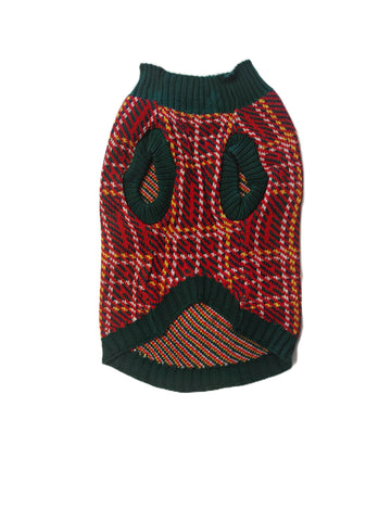 Cozy Red Plaid Knit Dog Sweater