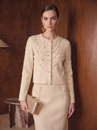 Embellished Rhinestone Pearl Knit Cardigan