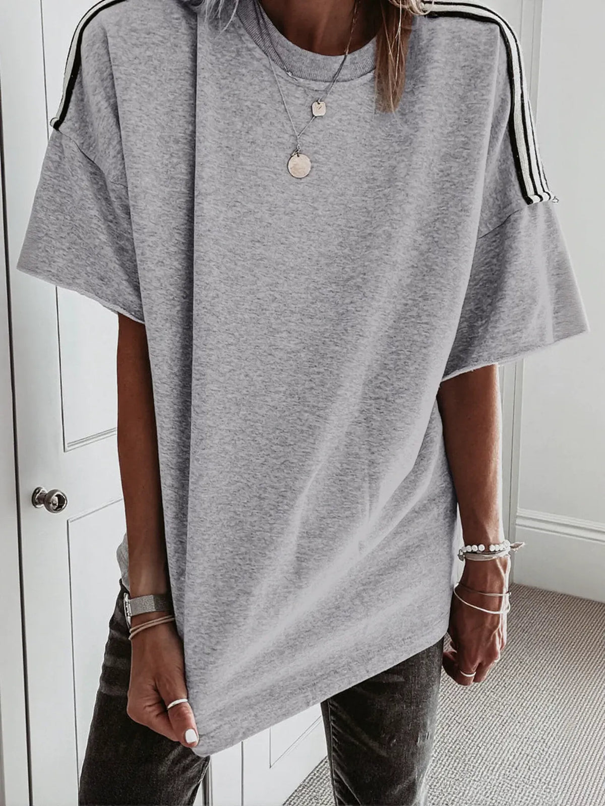 Oversized Striped Shoulder Casual T-Shirt