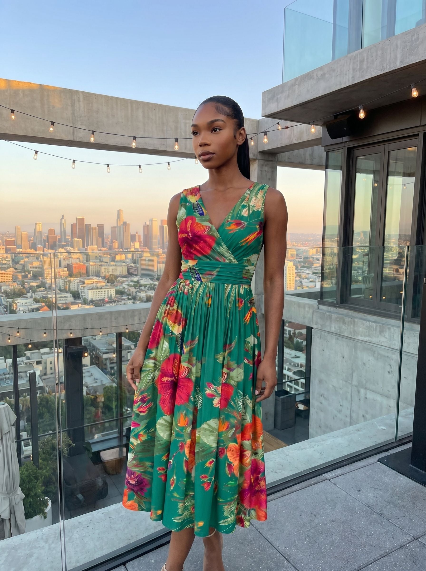 Steve Ash's Hibiscus Print Midi Dress