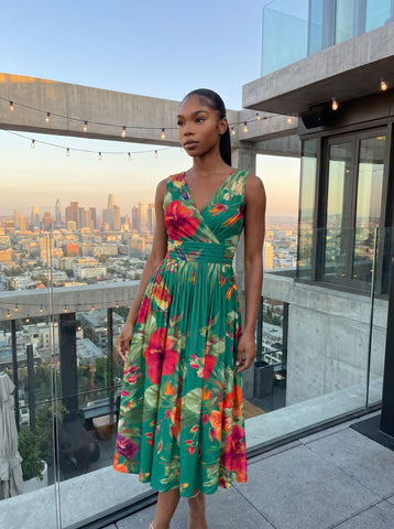 Steve Ash's Hibiscus Print Midi Dress