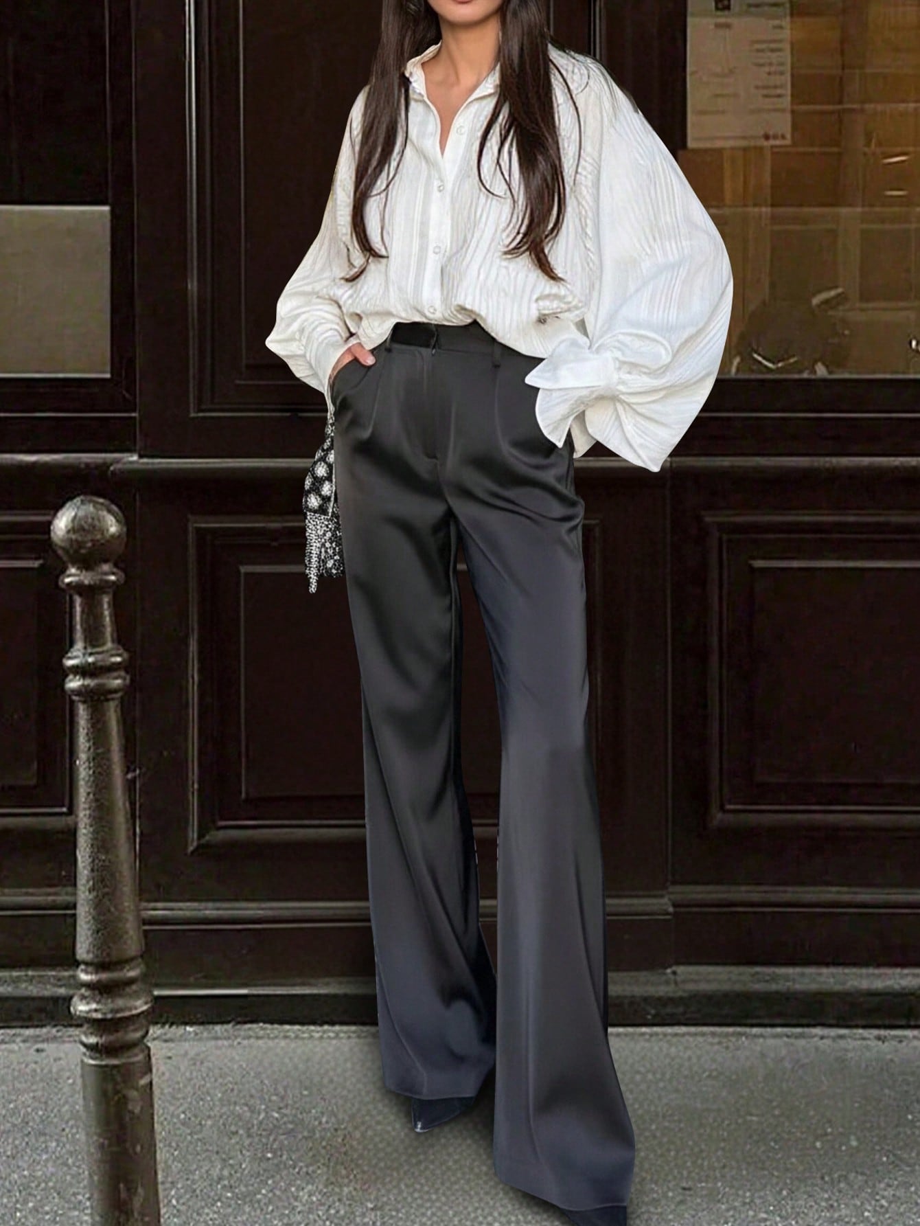 Elegant Balloon Sleeve Button Down Shirt