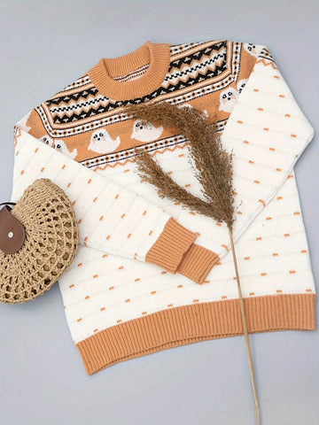 Cozy Ghost Pattern Fair Isle Sweater