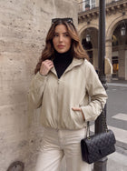 Cropped Ruched Hem Zip Up Jacket