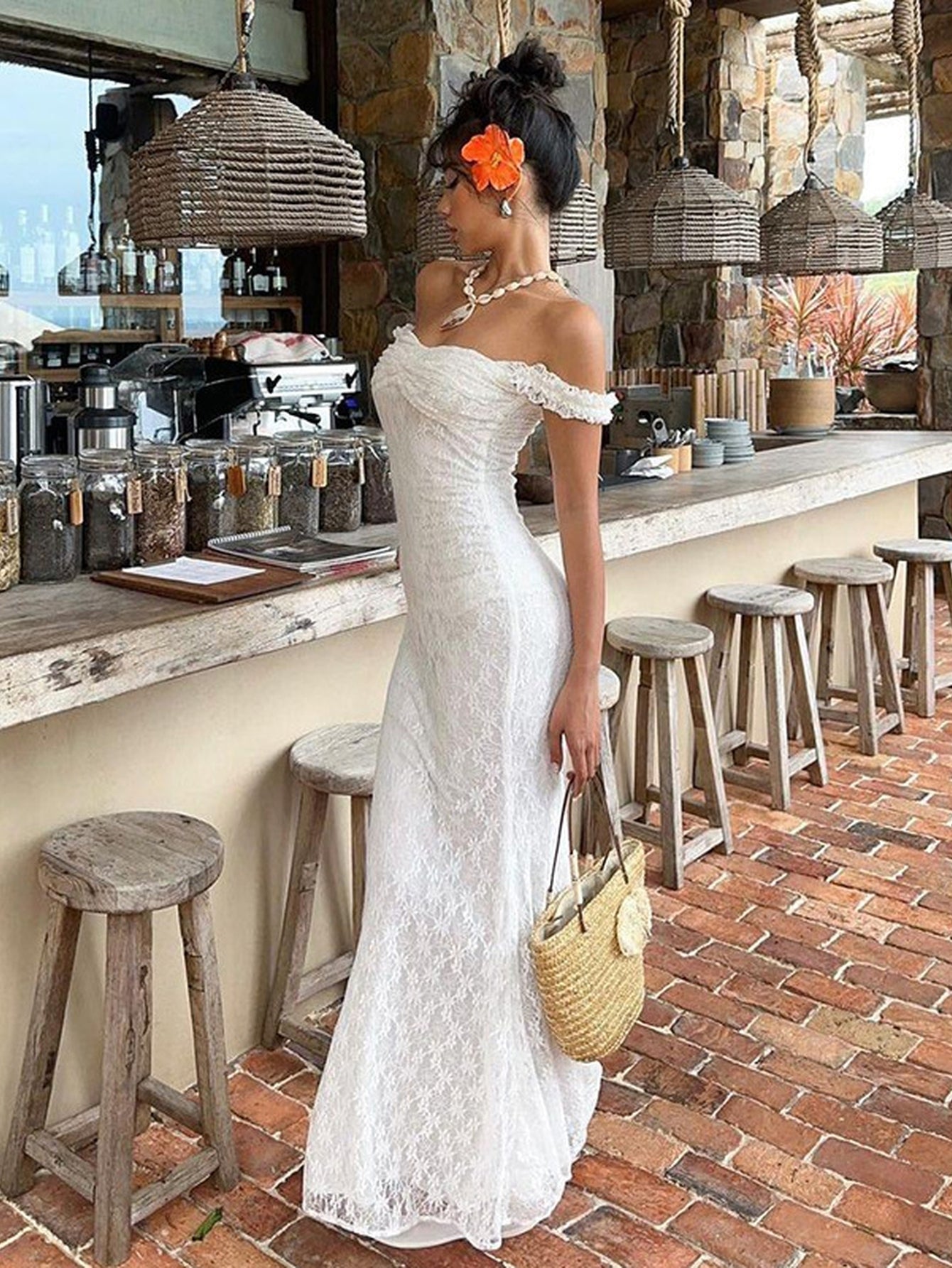 Elegant Off Shoulder Lace Maxi Dress