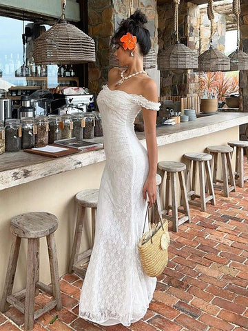 Elegant Off Shoulder Lace Maxi Dress