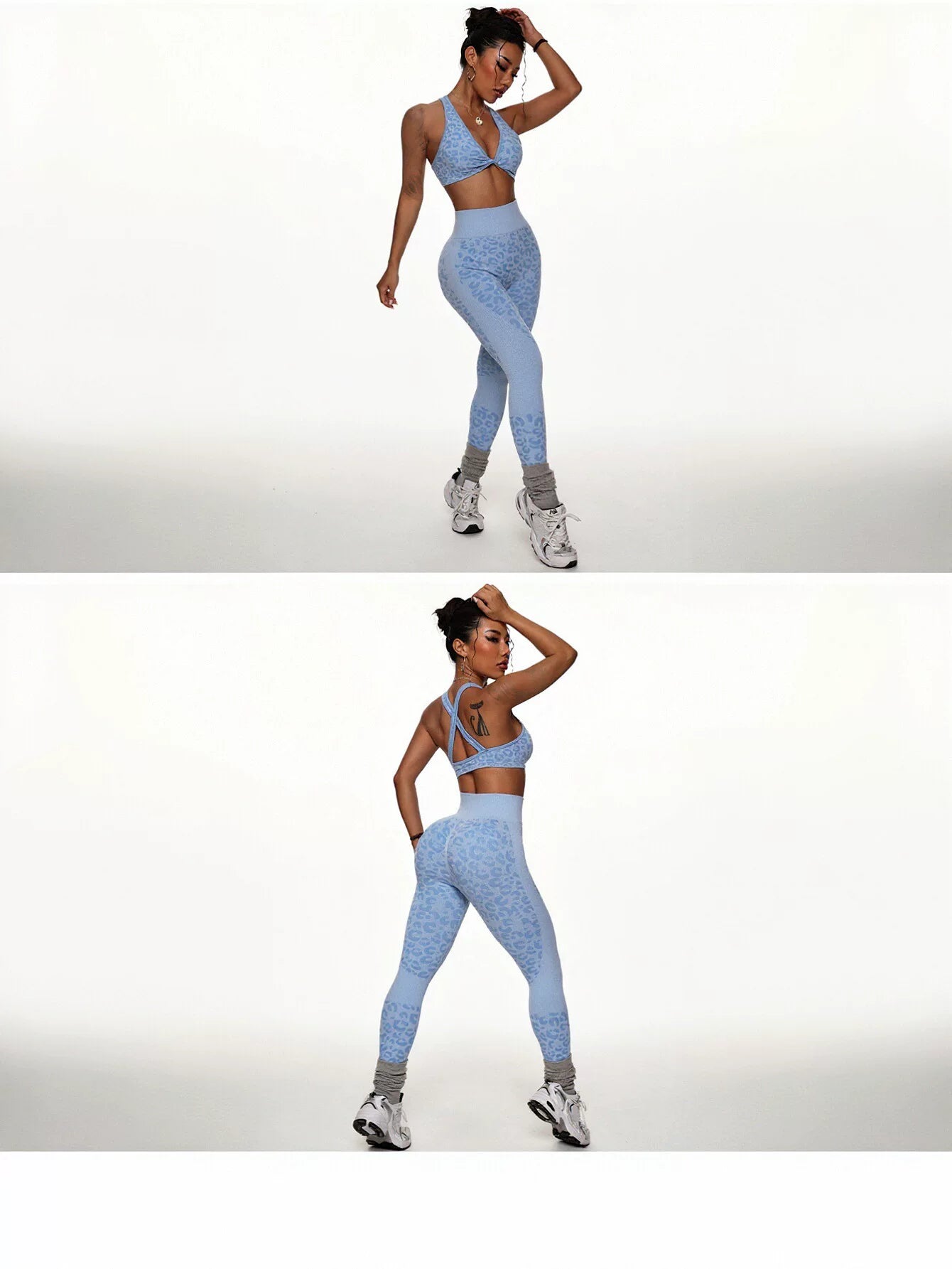 Seamless Leopard Print Workout Yoga Set