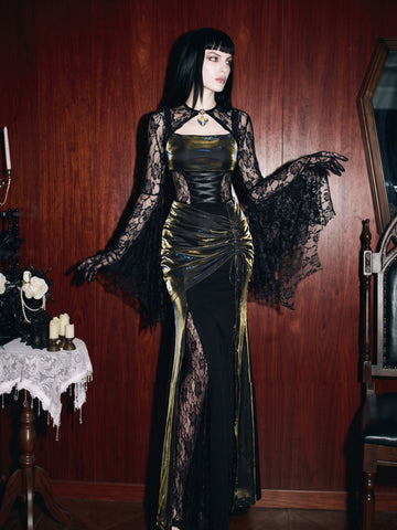 Gothic Lace Metallic Maxi Dress