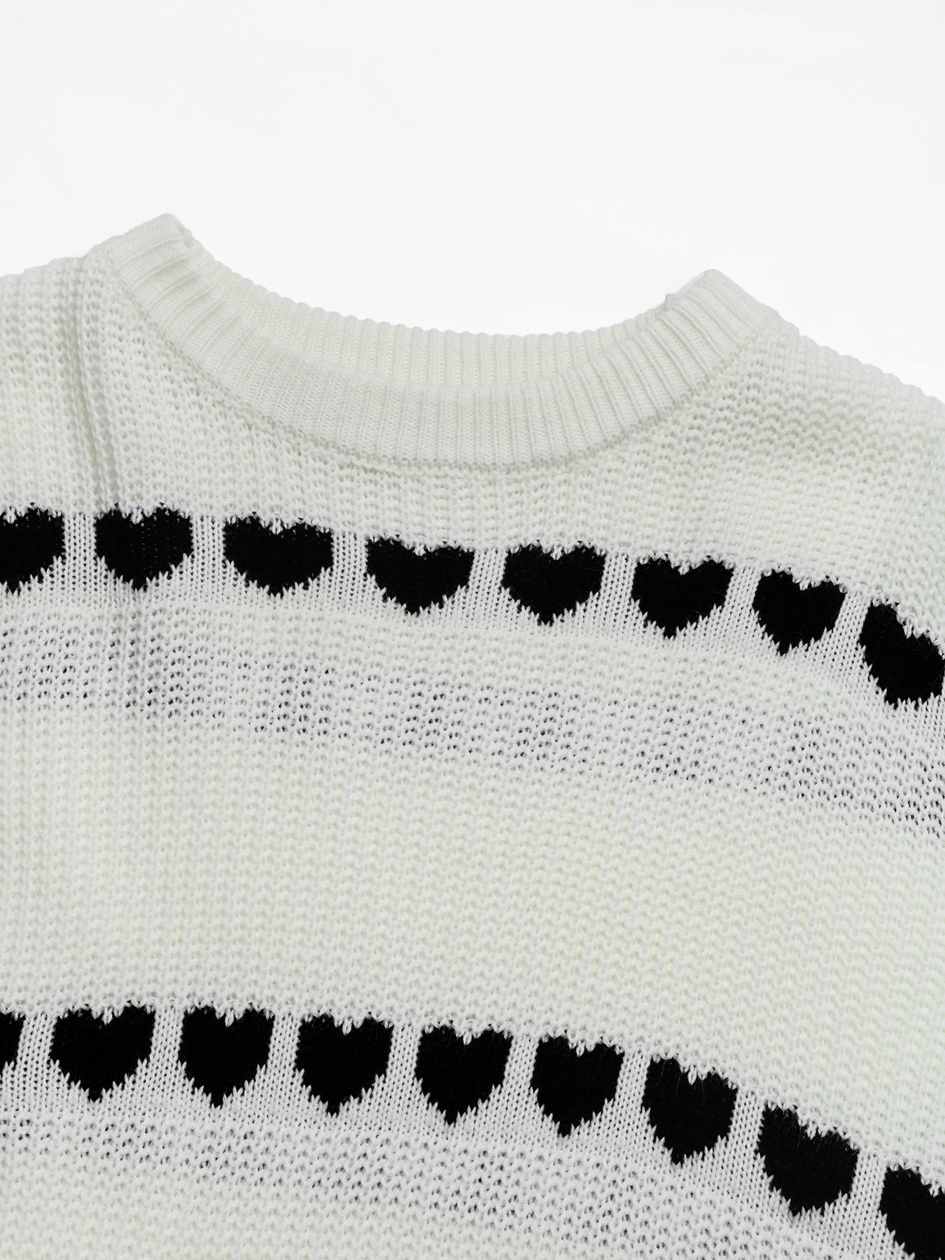 Cute Heart Pattern Ribbed Pullover Sweater
