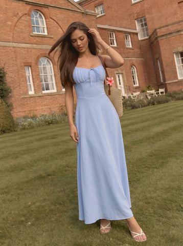 Ruched Bodice Blue Maxi Dress