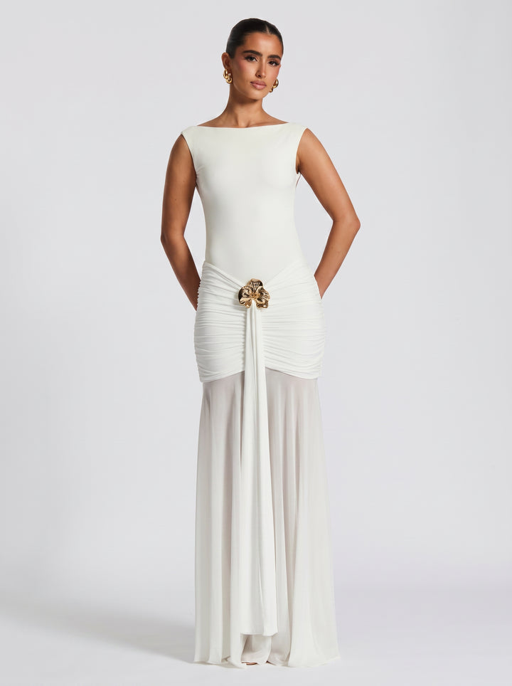 Elegant Ruched Embellished Maxi Dress