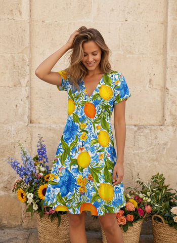 Floral Print V Neck Tiered Babydoll Mini Dress