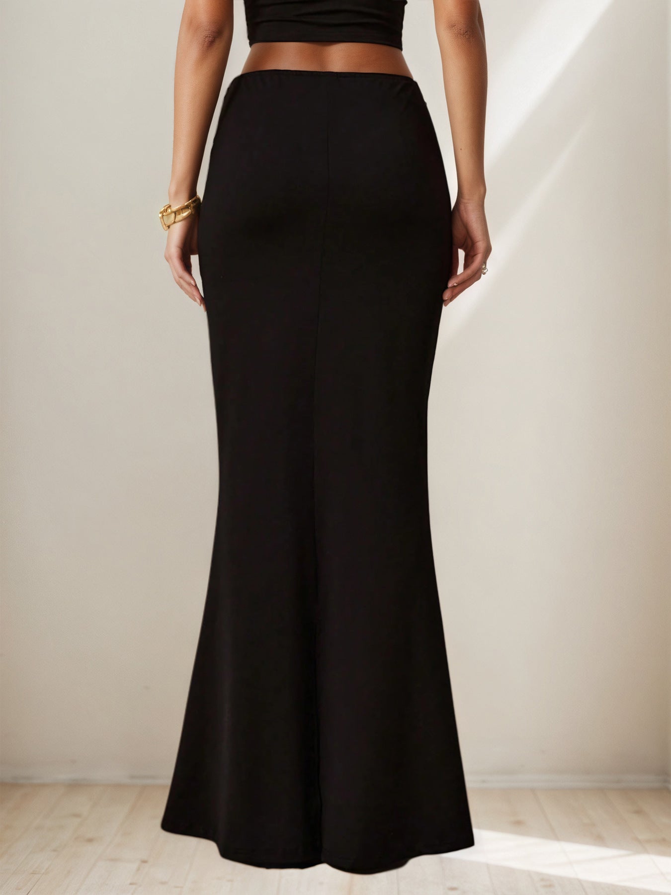 High Waisted Side Ring Maxi Skirt