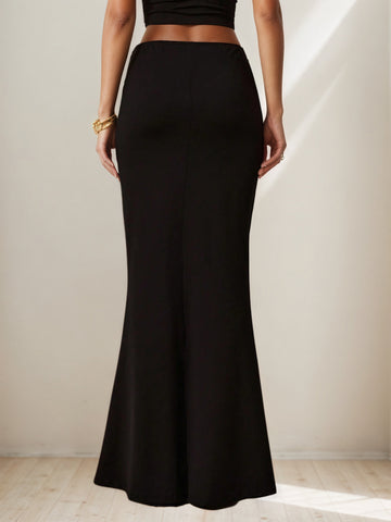 High Waisted Side Ring Maxi Skirt