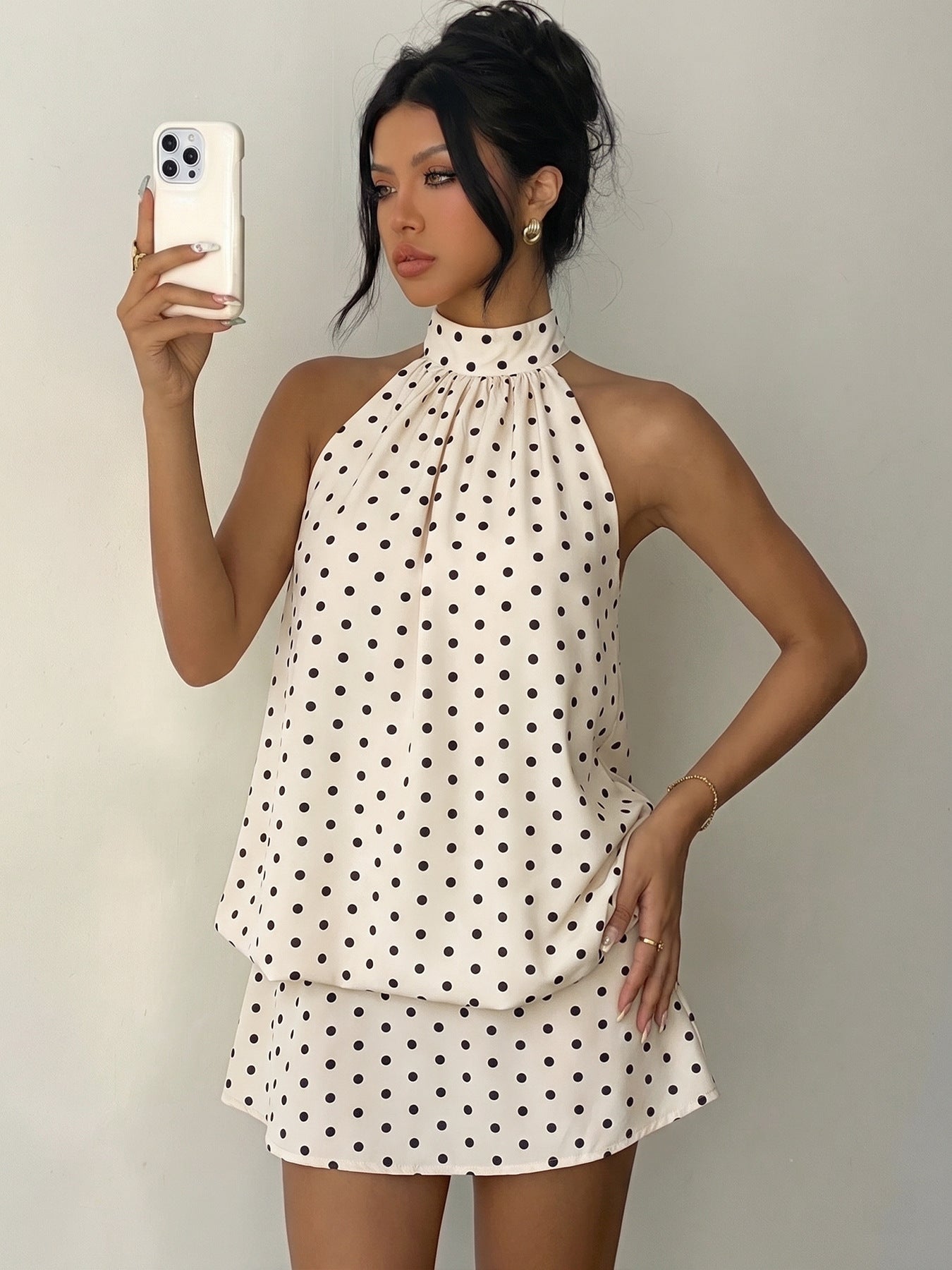 Polka Dot Halter Mini Dress