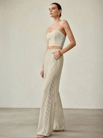 Lace Trim High Waisted Trousers