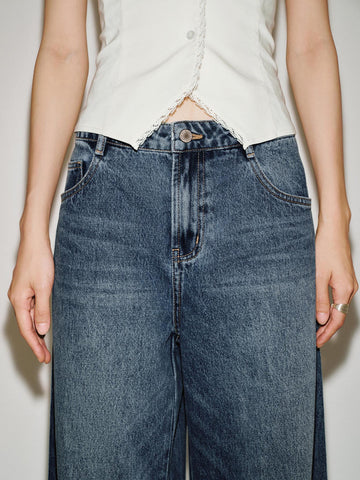 Urban Revivo Barrel Leg Jeans-Blue
