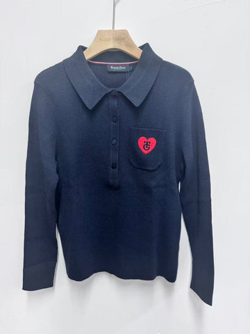 Embroidered Heart Collared Knit Sweater