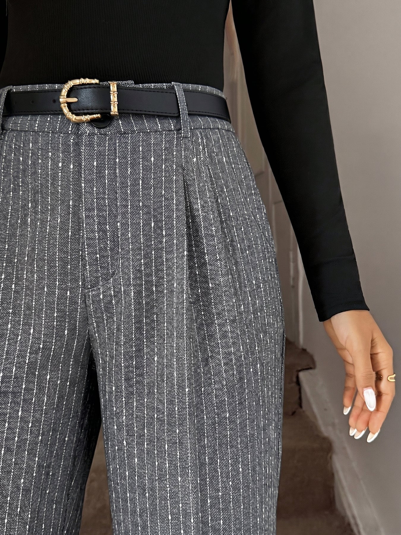 High Waisted Pinstripe Wide Leg Pants