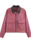 Contrast Collar Corduroy Zip Jacket