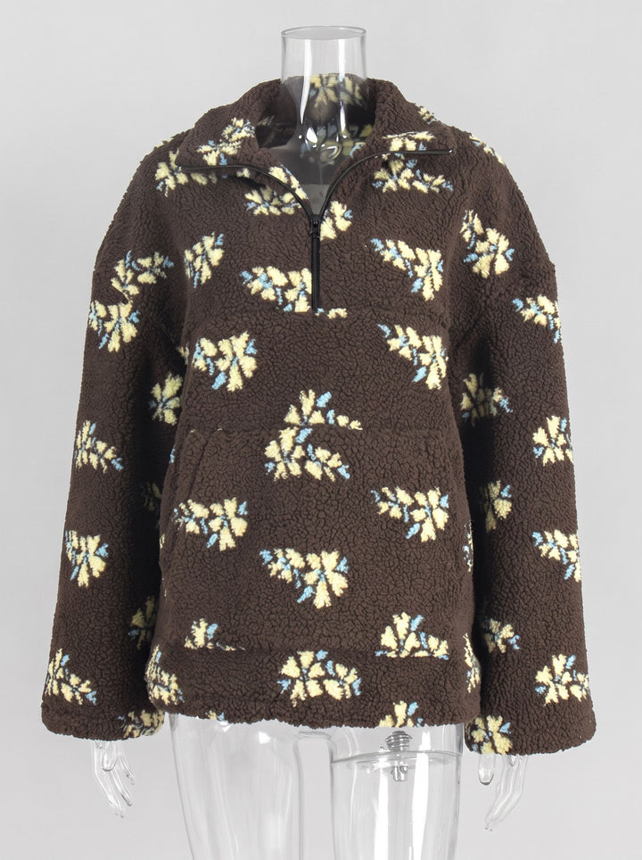 Cozy Floral Print Quarter Zip Fleece