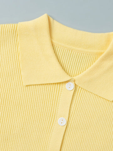 Cozy Ribbed Knit Polo Skirt Set