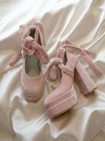 Plush Velvet Lace-Up Evening Heels