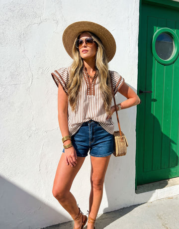 Striped Ruffle Sleeve Blouse