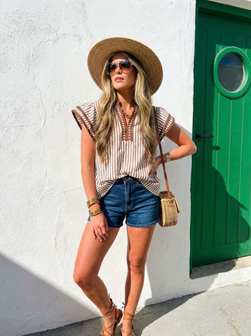 Striped Ruffle Sleeve Blouse