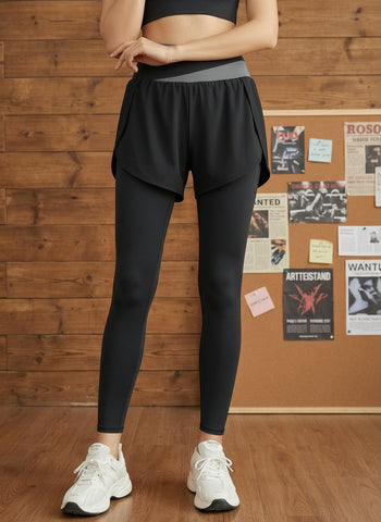 High-Waisted Shorts Overlay Athleisure Leggings-Multicolor