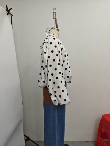 Polka Dot Balloon Sleeve Chiffon Blouse