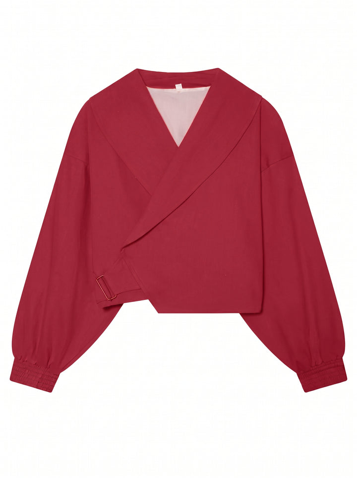 Oversized Collar Belted Cropped Jacket