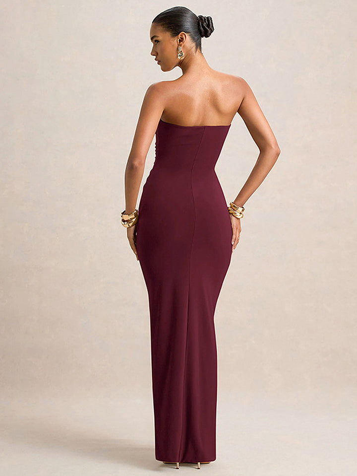 Strapless Ruched Detail Elegant Maxi Dress