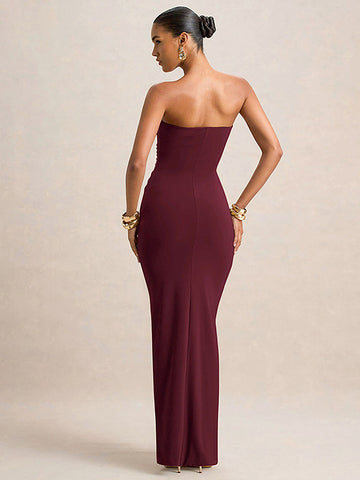 Strapless Ruched Detail Elegant Maxi Dress