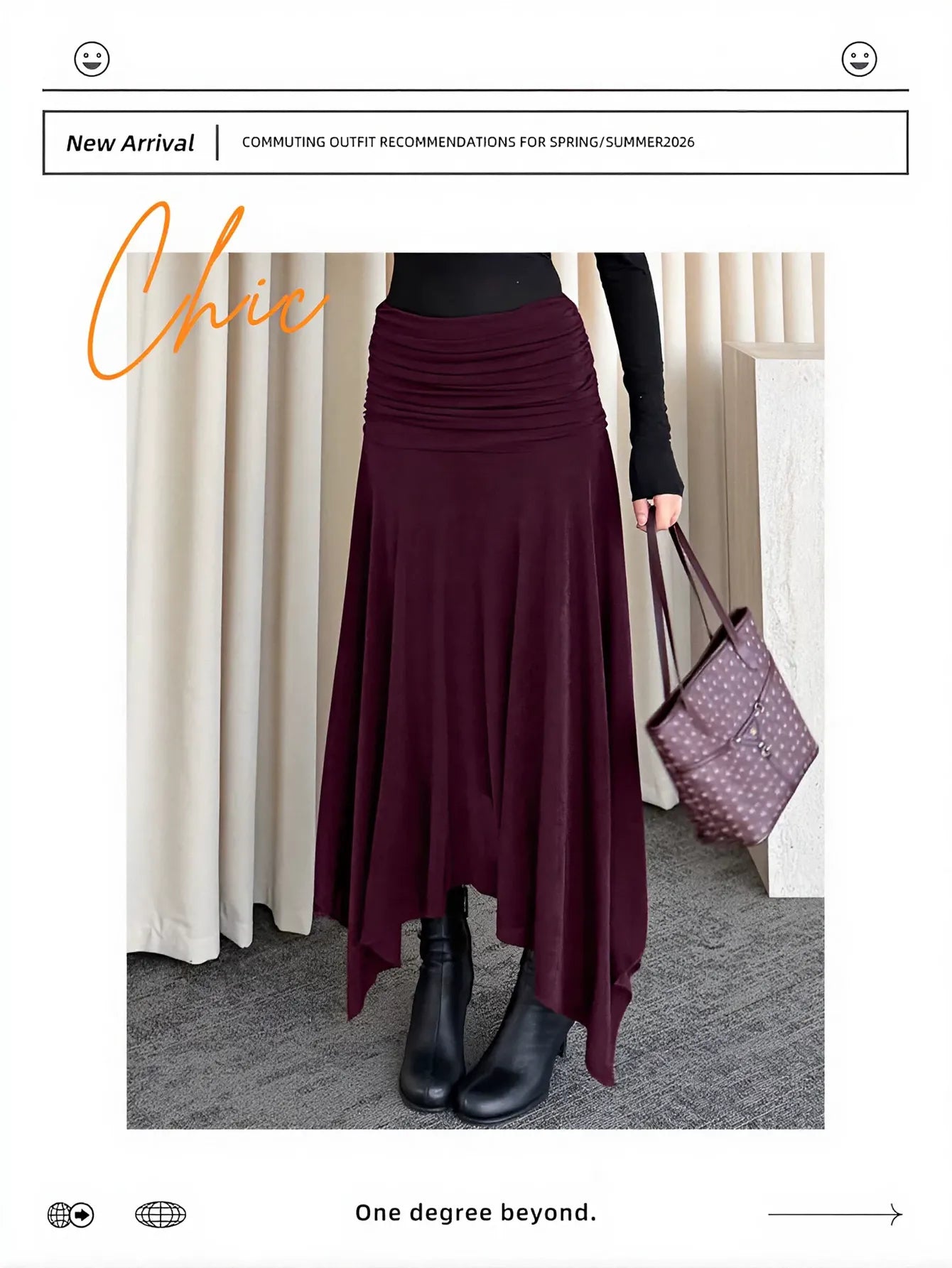 Ruched High Waist Midi Skirt