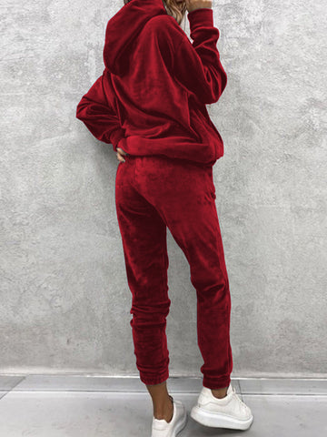 Cozy Velvet Hoodie Jogger Pants Set