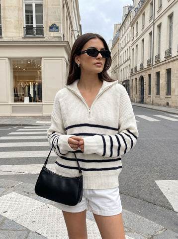 Striped Half Zip Pullover Sweater