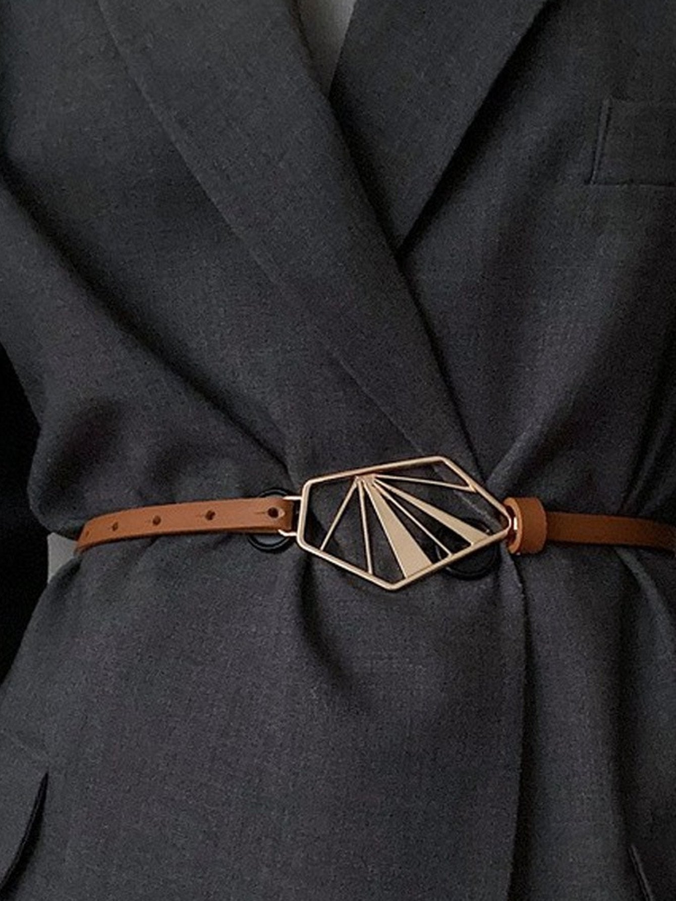 Elegant Gold Geometric Skinny Belt