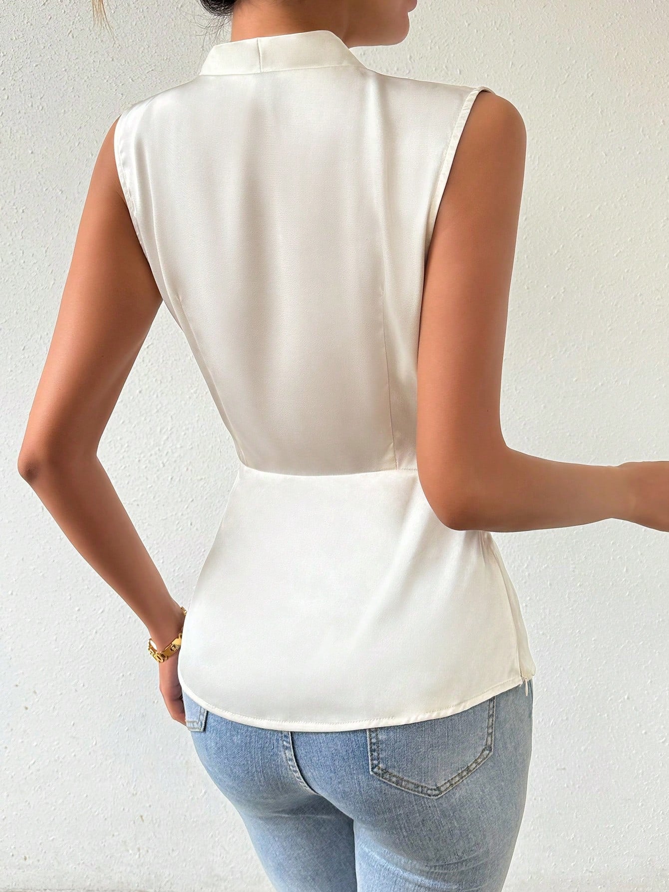 Elegant Satin Sleeveless Wrap Blouse