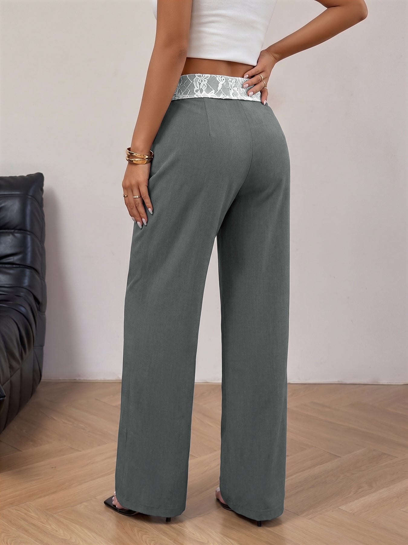 Lace Trim High Waisted Pants