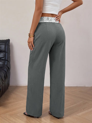 Lace Trim High Waisted Pants
