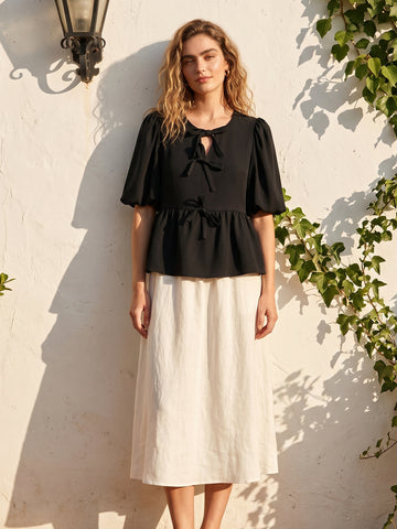 Tie Front Peplum Chiffon Blouse