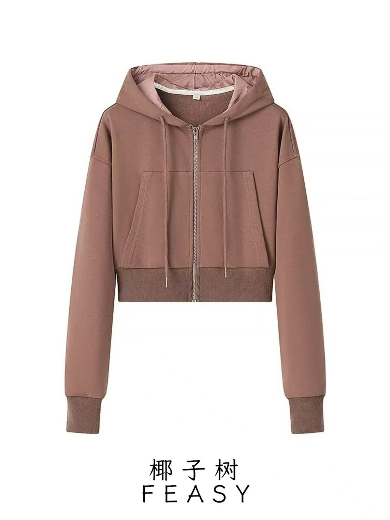 Cropped Full Zip Hooded Sweatshirt