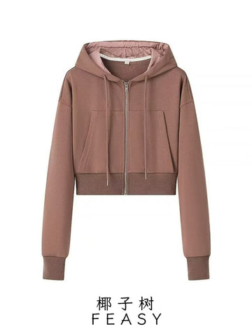 Cropped Full Zip Hooded Sweatshirt