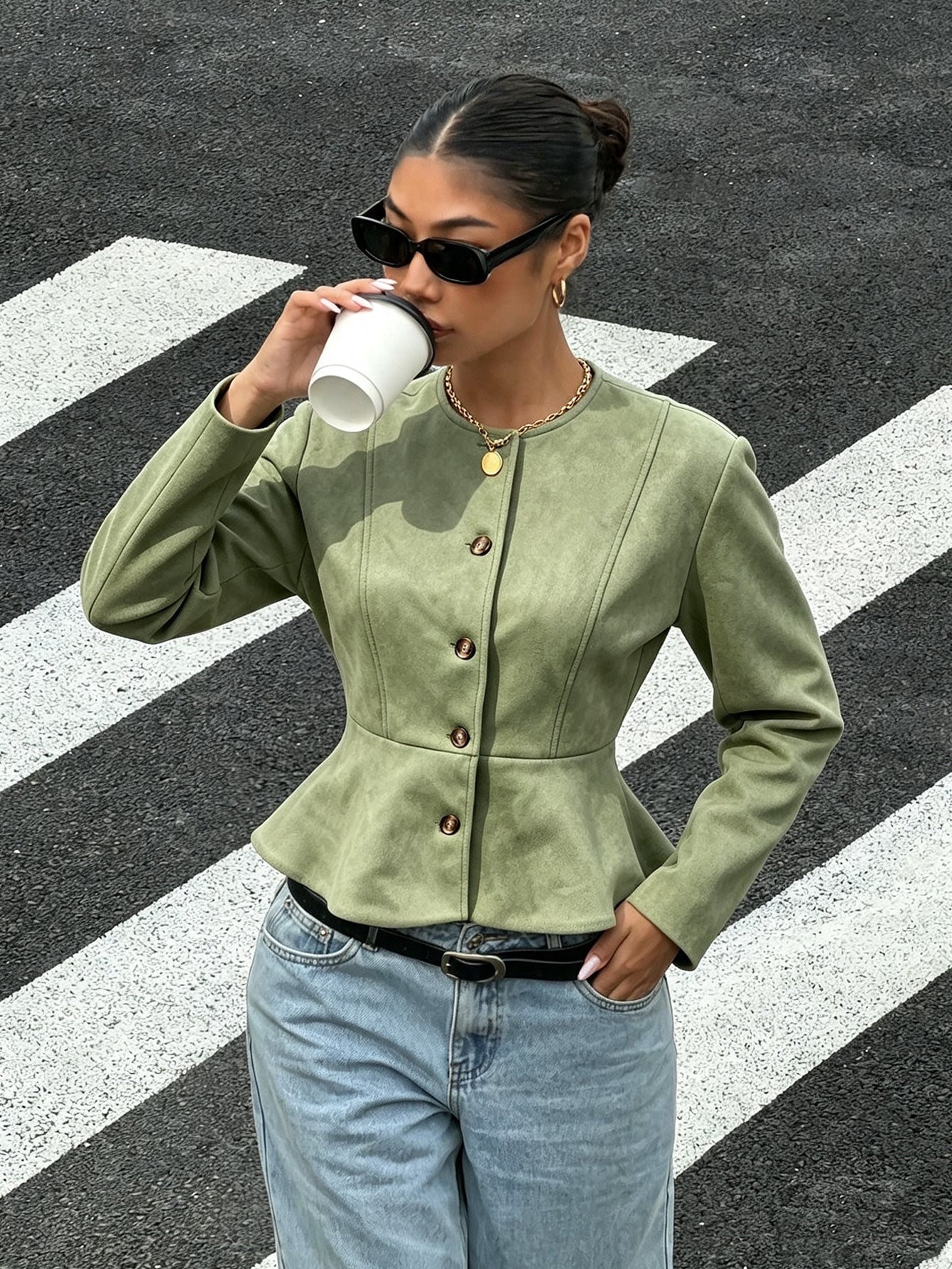 Fitted Peplum Faux Suede Jacket
